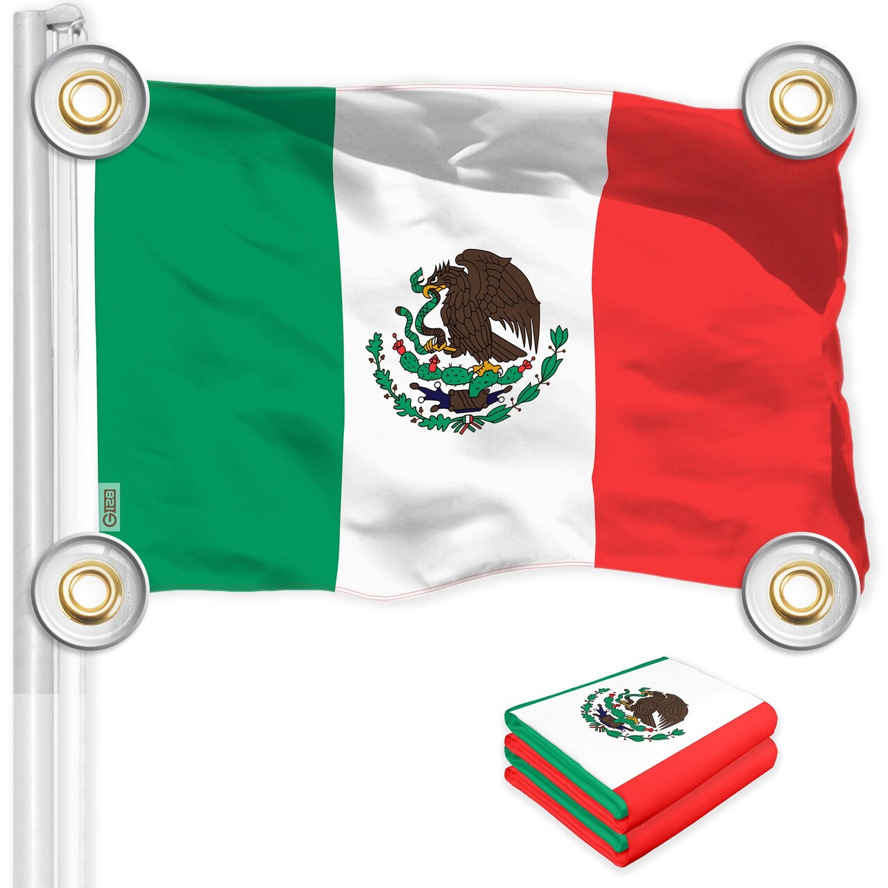 G128 2 Pack: Mexico Mexican Flag | 3x5 Ft | LiteWeave Pro Series Printed 150D Polyester, 4 Corner Brass Grommets | Country Flag, Vibrant Colors, Perfect For Balcony, More Durable Than 100D 75D Poly